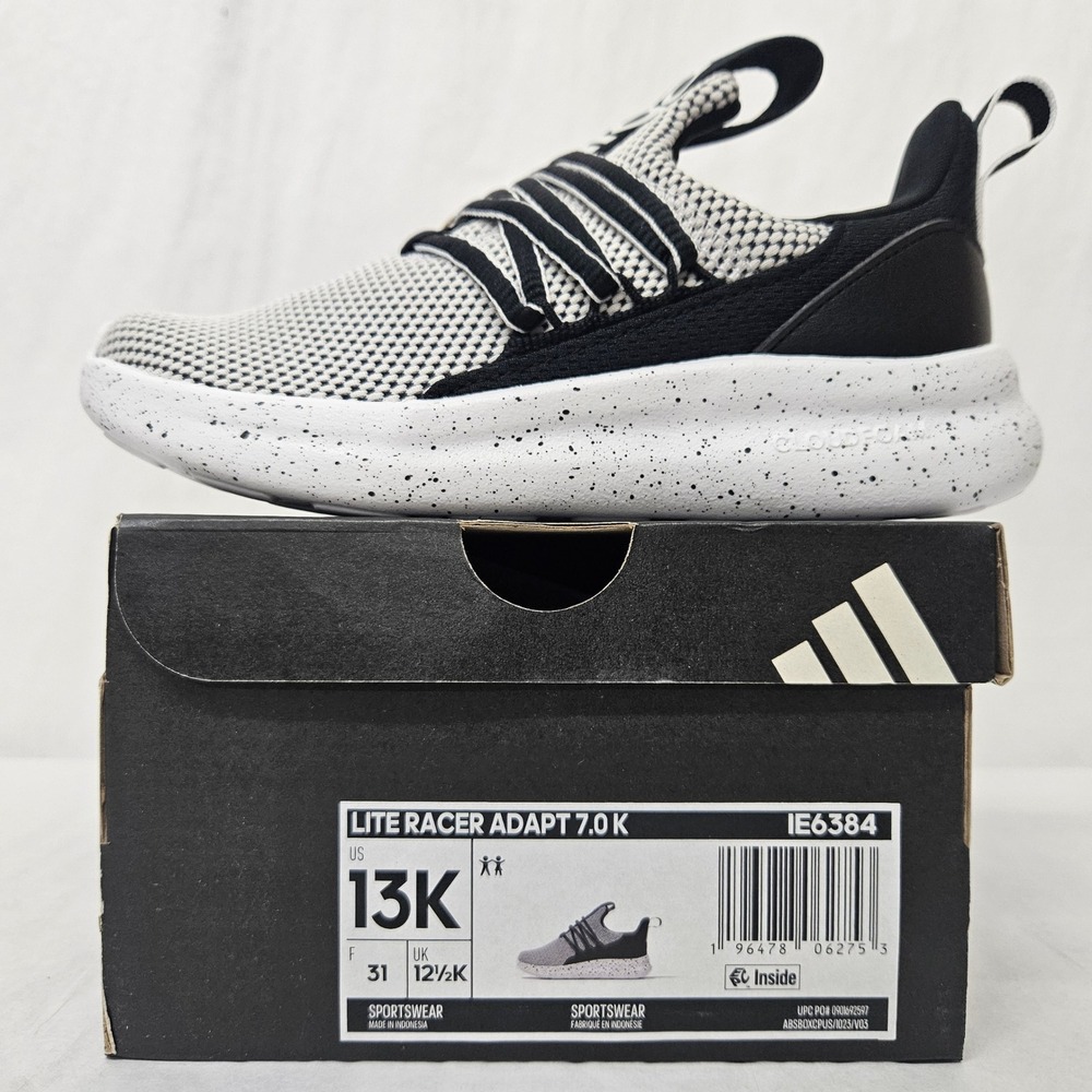 Adidas Lite Racer Adapt 7.0‎ K Athletic Shoes IE6384 Black White Kids Size 13K